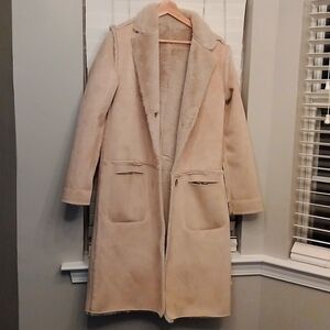 Anthropologie faux shearling faux fur coat size small reversible beige